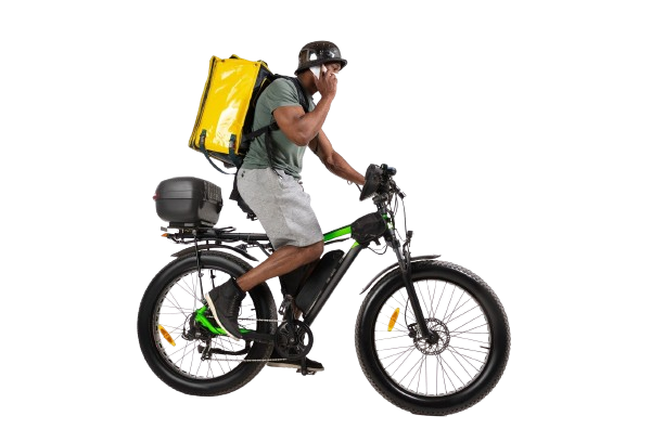 Un coursier à bord d'un vélo